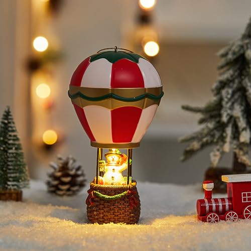 Christmas Snowmen Hot Air Balloon Ornament with LED Light - Festive Holiday Decor