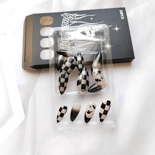 Halloween Fake Nails Black French Tip Almond Medium Press-On Nails - Design G9