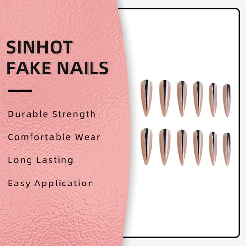 Long Black Stiletto Press-On Nails with Design - 24 Pack Variation of 72FN0005-04
