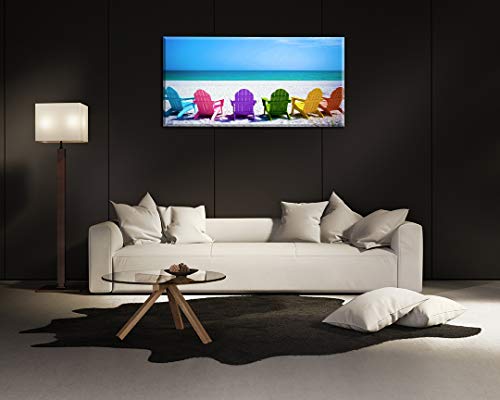 Beach Canvas Wall Art for Living Room - Blue Sea with Colorful Chairs 48" x 24"