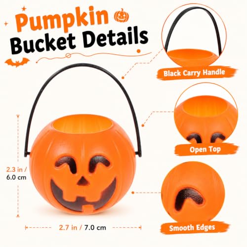 Mini Pumpkin Buckets 20 Pack - 7cm Plastic Trick-or-Treat Halloween Containers