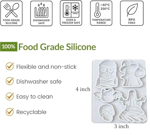Halloween Silicone Mold for Cake Decorations Ghost Skull Bat Shapes 5 Cavities