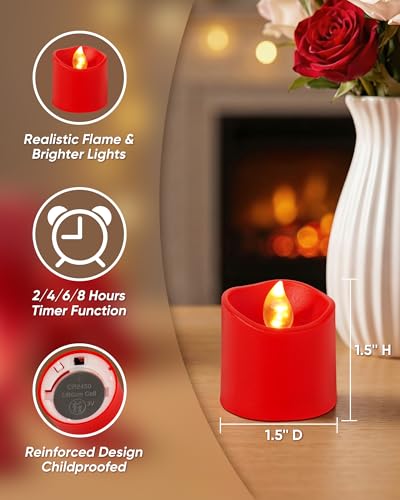Red Flameless LED Votive Candles with Timer & Remote - 24 Pack, Homemory Variation