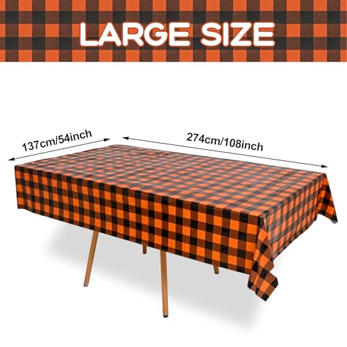 Halloween Plastic Tablecloth 54x108 Inch Rectangular Disposable Checkered Orange Black - Vedran 3 Pack