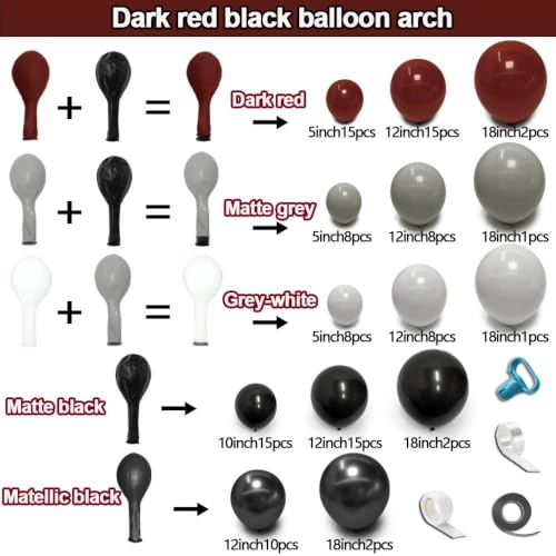 Dark Red Black Balloon Arch Kit Double Stuffed Burgundy Maroon Gothic Halloween Party Decor - Variation of THIS listing