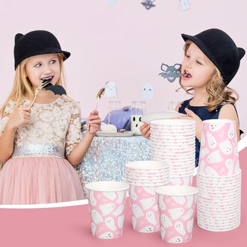 Pink Ghost Paper Cups 9oz Halloween Party Disposable Cups 50 Pack