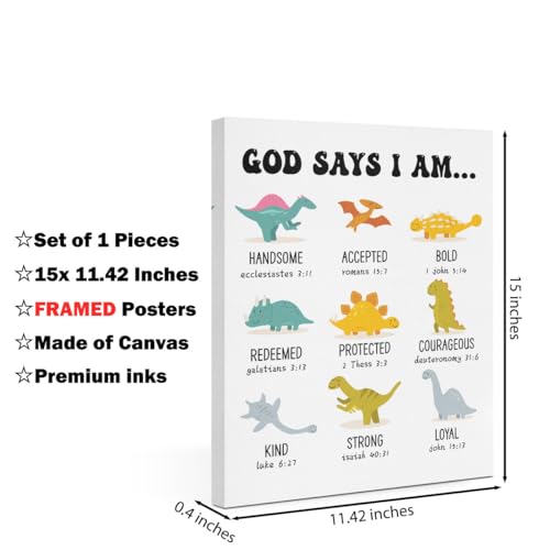 Inspirational Dinosaur Christian Canvas Wall Art - Nursery Decor, 15x11.42 Inches - Variation: Dinosaur