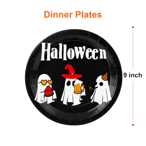 Halloween Party Supplies Set 200 Pcs Disposable Dinnerware for 25 Guests Ghost Design