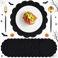 Black Paper Placemats 13.5 Inch Scalloped Halloween Table Decor - 60 Pcs