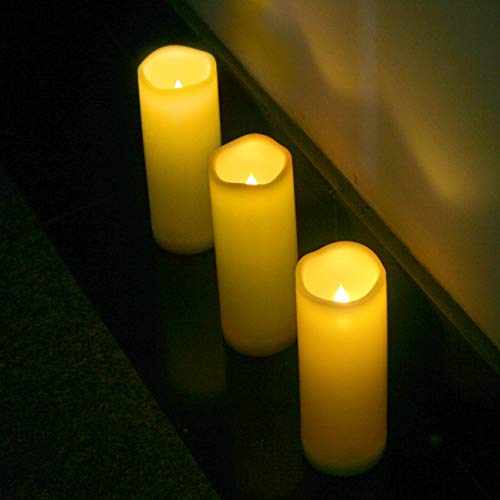 Large Waterproof Flameless Outdoor Candles 3x8 Inches - 3 Pack