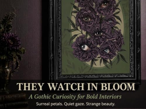 Gothic Dark Academy Wall Art - Surreal Purple Peony Floral Eye Canvas Print - 24x16 Inches