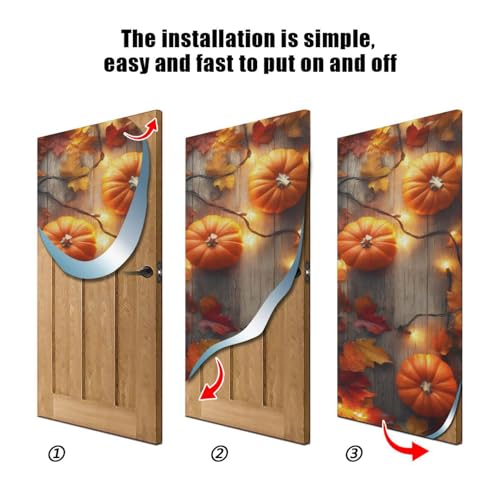 Thanksgiving Pumpkin Door Cover - Stretch Fabric Porch Decor, 35 x 79 Inches Variation of THIS listing