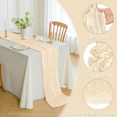 10FT Beige Cheesecloth Table Runner - Rustic Boho Wedding & Party Decor