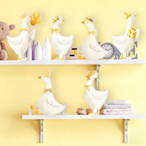 Wooden Silly Goose Tabletop Decor Set - Pink Bow for 1st Birthday Party (Yellow Variation)