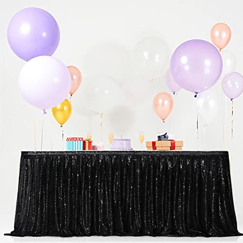 14ft Sequin Table Skirt Black - Rectangular 30x14 Inch Party Decor