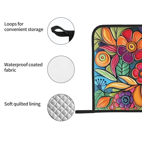 Colorful Boho Pot Holders Set of 2 - Heat Resistant Kitchen Oven Pads