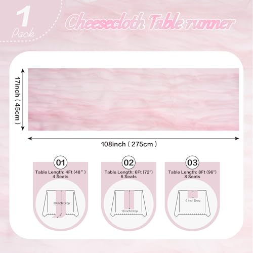 Pink Cheesecloth Table Runner 10Ft Rustic Boho Wedding Bridal Decor Summer Halloween