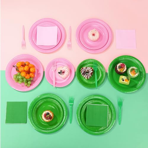 Pink and Green Witch Party Paper Plates Napkins Forks Set for Halloween & Princess Events - 240 Pieces