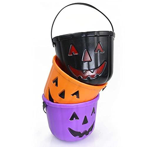 Halloween Trick or Treat Buckets 3 Pack - Jack O Lantern Candy Baskets for Kids
