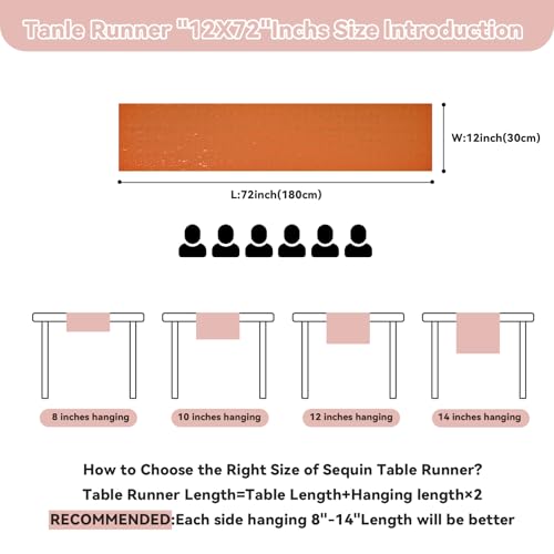 Orange Sequin Table Runner 12x72 Inches - Pack of 10 for Parties & Weddings - Glitter Holiday Decor