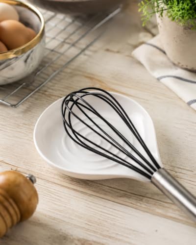 Ceramic Spoon Rest - White Kitchen Spoon Holder for Stove Top - 6.1x5 Inches - LAUCHUH