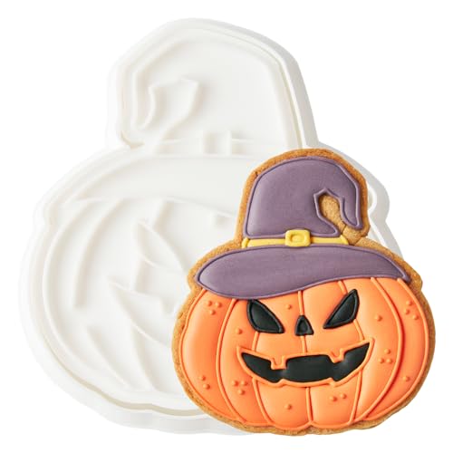 Pumpkin Cookie Cutters with Witch Hat and Stamp - Fall Halloween Baking Mold 3.5" - Variation of THIS listing