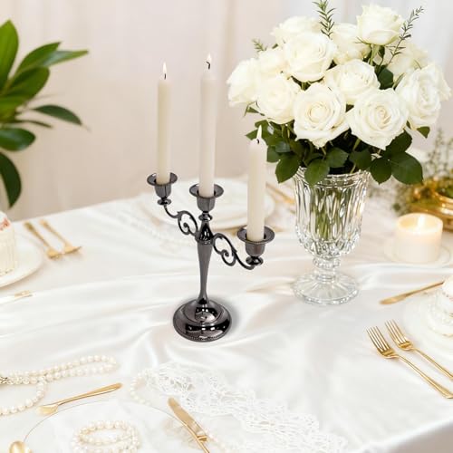 Glossy Black 3-Arm Metal Candelabra - 10.2 Inch Tall Candle Holders