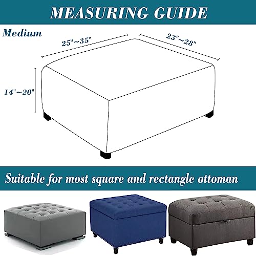 Medium Blue Velvet Ottoman Cover - Square Slipcover with Elastic Bottom, Washable & Protective