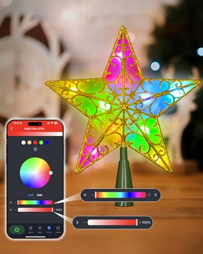 9 Inch Christmas Star Tree Topper with Smart App Control Gold LED Lights, Music & Timer