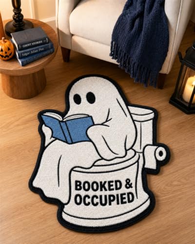 White Ghost Halloween Bath Mat - 2'2" x 1'9" Non Slip Toilet Rug, Cute Ghost Bathroom Decor