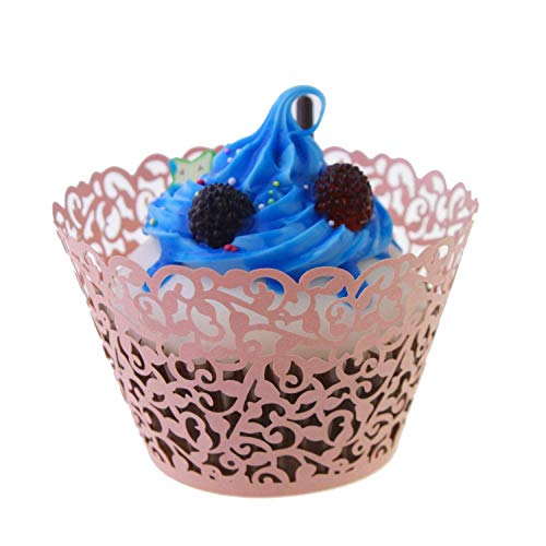 Vine Cupcake Wrappers - Lace Liners for Regular Sized Cupcakes, Pink, 60PCS