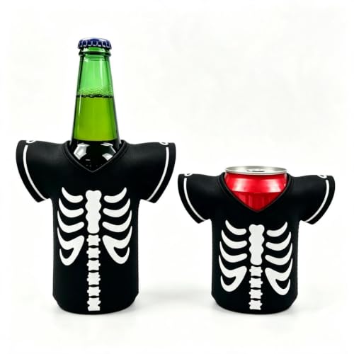 Skeleton Halloween Drink Sleeve 2 Pack - Neoprene Can & Bottle Cooler - Bone Skeleton Variation