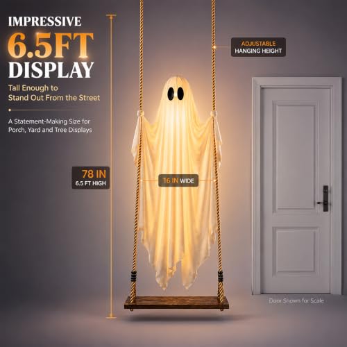 Halloween Decorations Outdoor 6.5FT Swing Ghost Lighted Yard Decor with Remote