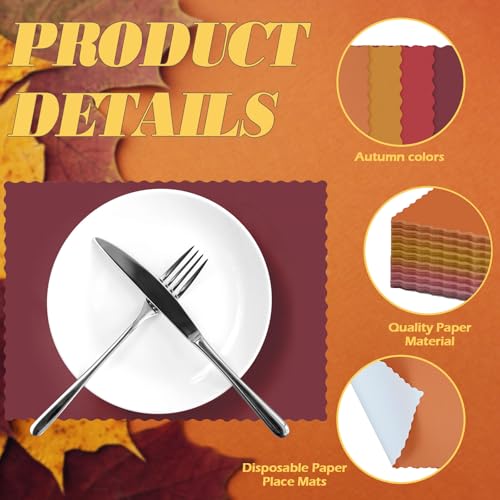 Disposable Fall Paper Placemats - Orange, 10 x 14 Inches, 120 Pack