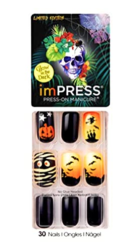 Glow in the Dark Halloween Press-On Manicure Kit - Black Square Nails