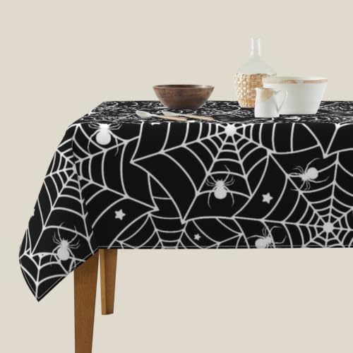 Halloween Square Tablecloth 54 Inch Black Spider Web Polyester Table Cover - Spider / 54x54 Inches
