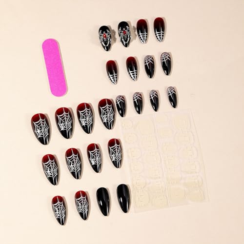 Halloween Press on Nails Medium Almond with 3D Spider Charms & Web Design - Variation of THIS listing