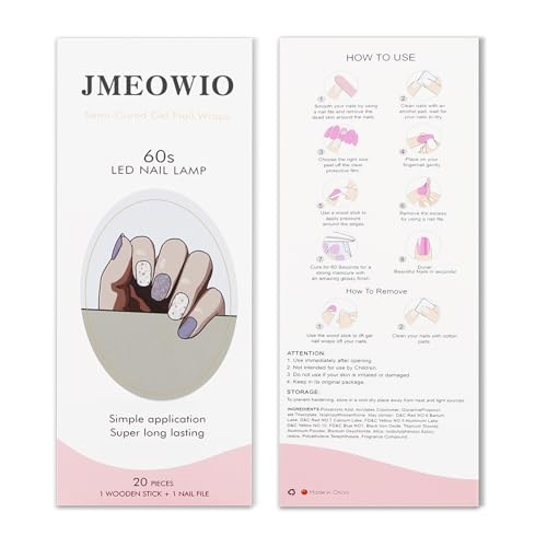 Semi Cured Gel Nail Art Sticker Wrap - White Purple Flower, 20 Strips