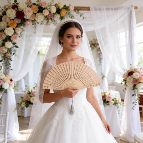 Wooden Folding Hand Fan with Sandalwood Fragrance - 50 pcs Set