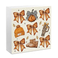 Fall Pumpkin Bow Decor - Wooden Box Halloween Autumn Home Accent - Variation of Bow 3