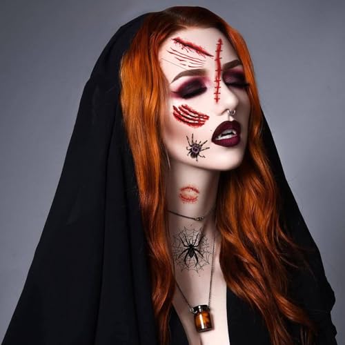 Halloween Fake Scar & Spider Web Temporary Tattoos - 40 Sheets for Cosplay & Party