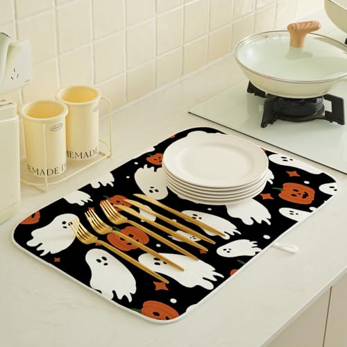 Halloween Dish Drying Mat 18x24 Inches Ghost Pumpkin Fall Kitchen Decor - Variation of THIS listing