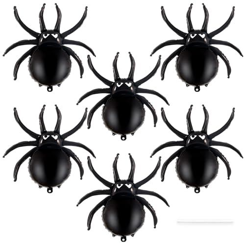 Black Spider Balloons - 33 Inch Halloween Foil Decorations - Pack of 6