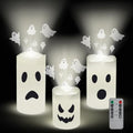 Halloween Ghost Projector Candles Set - Flameless LED Party Decor - 3 Pieces - Ghost Variation