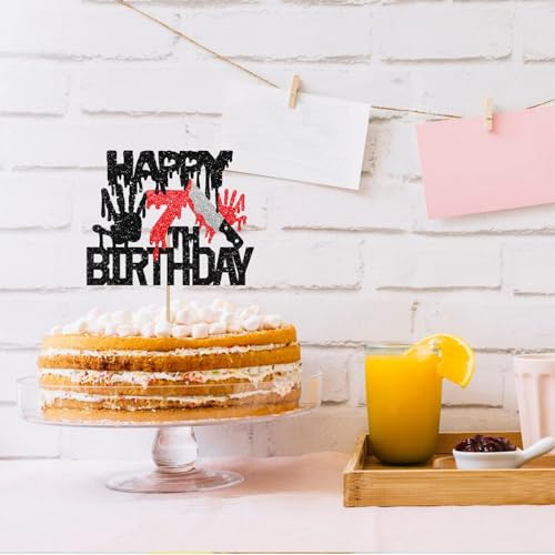 Killer Happy 7th Birthday Cake Topper - Bloody Horror Party Decor - Variation 7