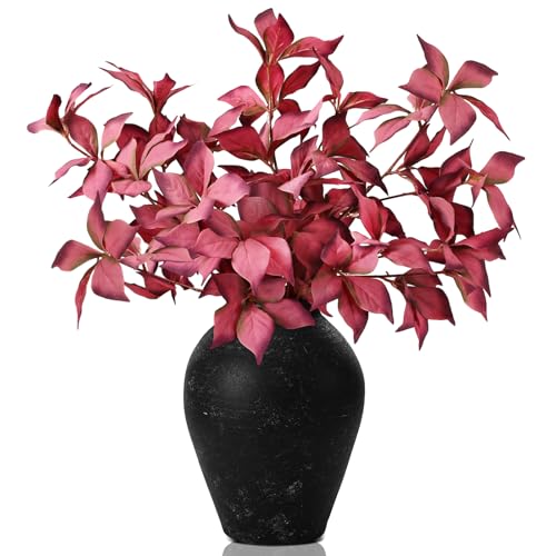 Artificial Autumn Eucalyptus Leaves Stem - Fall Decor, 33 Inches, Dark Red (Set of 3)