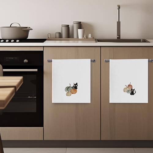 Gequtt Fall Pumpkin Dish Towels Set - Waffle Weave Kitchen Towels, Black Cat Gifts, Fall Decor - Fall-2