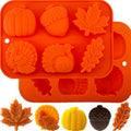 Orange Fall Thanksgiving Silicone Mold Set 2Pcs 3D Pumpkin Maple Leaf Acorn Turkey Cake & Candy Molds