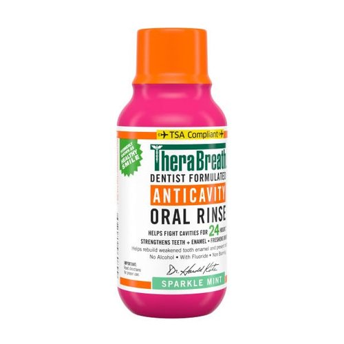 TheraBreath Anticavity Fluoride Mouthwash, Sparkle Mint, Dentist Formulated, 1 Liter (33.8 fl oz) + Travel Size, 3 fl oz
