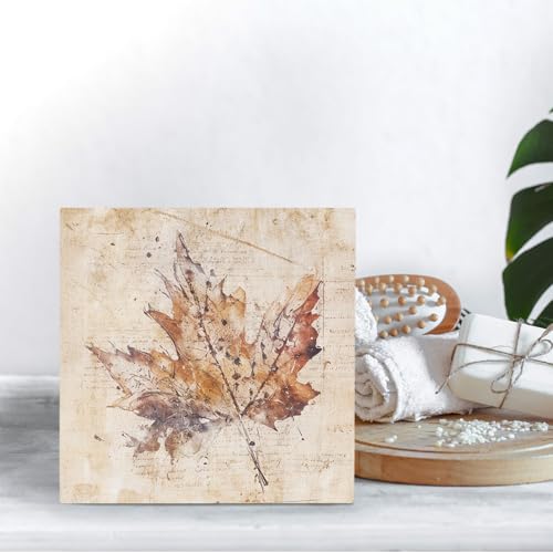 Fall Maple Leaf Wooden Desk Sign - Rustic Autumn Decor for Home & Office